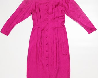 Adrianna Papell Silk Dress Sz 6 80s Sheath Pink Paisly Brocade Prom Modest Midi
