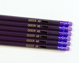 Queer as F*ck Pencil Set - 6 Purple and Gold LGBT Pencils