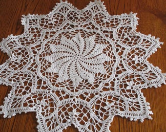 Round white doily handmade crochet