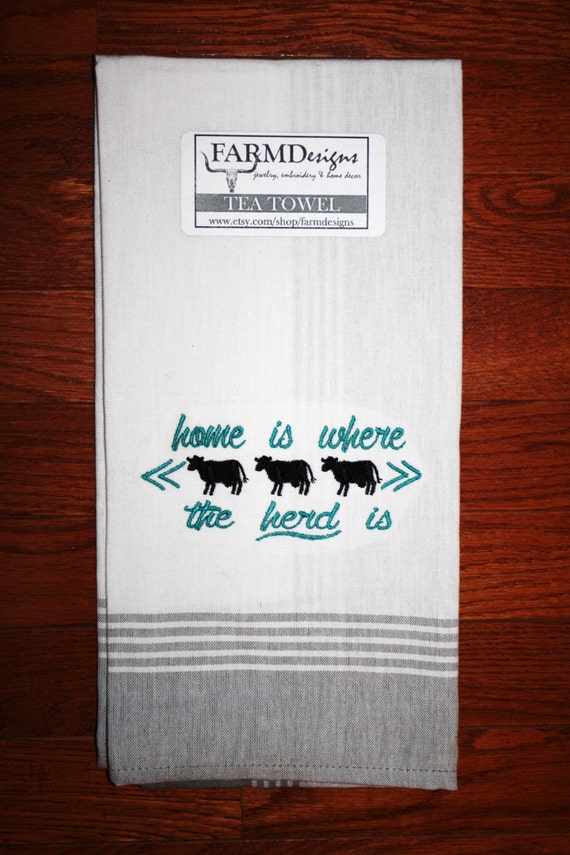 Home Is Where The Herd Cattle Tea Towel Ranch Farm House Show Decor 4h Ffa Cow