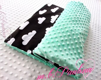 Cloud baby blanket with cuddly mint plush Minky, personalization possible