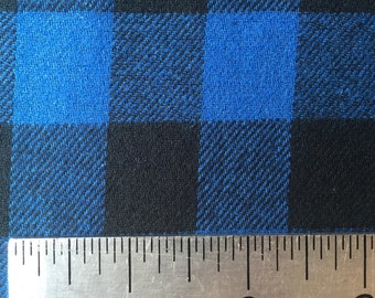 Buffalo Check - Blue and Black - 3/4 Inch - Plaid Woven Cotton Flannel Fabric - One Yard