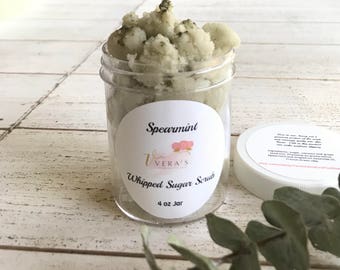 Spearmint Whipped Sugar Scrub, Body Scrub, Spa Gift, Gift for Dry Skin,