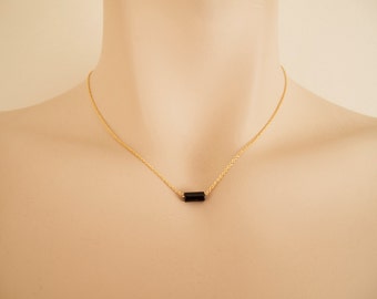Black Onix Gold Necklace - Minimalist Necklace - Delicate Necklace - Gift for Her