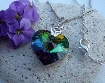 Swarovski Rainbow Green (Vitrail Medium) 18mm Crystal Heart Pendant (style 10)