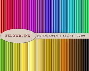 Colorful Stripes Digital Paper Pack, Scrapbook Papers, 24 jpg files 12 x 12 - Instant Download - DP198
