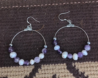 Amethyst and pearl earrings