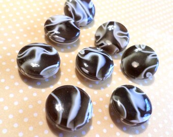8 Brown and White Swirl Vintage Shank Buttons Plastic Buttons 9/16 Inch for Sewing Crafts Scrapbooking Cardmaking Jewelery