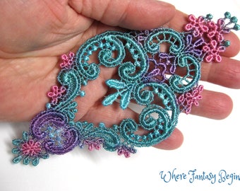 One Hand Dyed Venise Lace Applique Victorian Embellishment, Crazy Quilts, Clothes, Pillows, Hand Bags, Scrap-booking, Sewing, VLA104