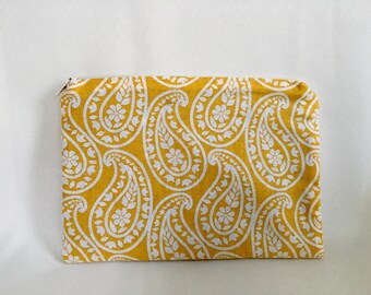 Yellow Paisley Flat Zipper Pouch