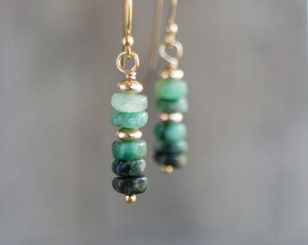 Raw Emerald Earrings, Gift for Her, Mothers Day, Gold&Silver Earrings, Gemstone Dangle Earrings, May Birthstone Jewelry, Green Drop Earrings