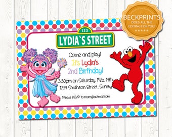Elmo Invitation, Elmo Birthday Invitation, Abby Invitation, Abby Birthday Invite, Birthday Invitation, Abby Cadabby Invitation
