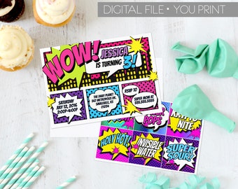 Girl Superhero Invitation, GIRL Comic Book Birthday Invite, GIRL Super hero Invitation, Girl Comic birthday Invite, DIGITAL invitation