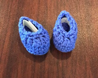 Crochet Booties-0-3 Months-Periwinkle-Booties-Baby Booties, Baby Boots, Baby Crib Shoes, Crochet Baby Booties