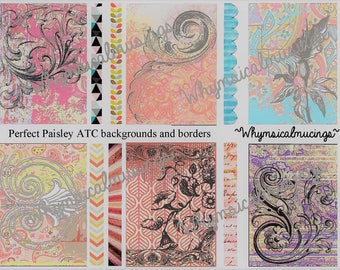 Digital Collage Sheet~ Perfect Paisley ATC backgrounds and Borders~ Instant Download