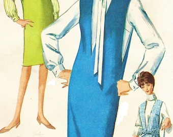 1960s Womens Deep V Neckline Jumper and Blouse Simplicity Sewing Pattern 5482 Size 14 Bust 34 Mod Jumper Vintage Sewing Patterns