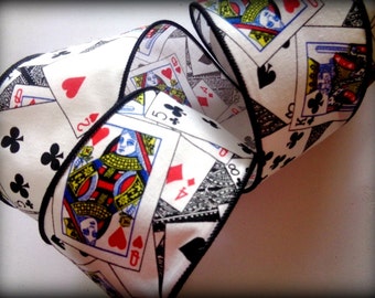 Wired Poker Cotton Ribbon Trim, Playing Cards, Multicolor, 2 1/2" inch wide, 1 yard, For Mixed Media, Scrapbook, Home Decor, Accessories