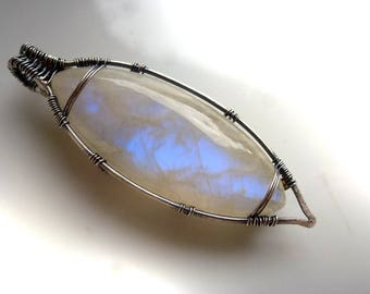 Pendant with Rainbow Moonstone 47 mm, unique, video, pendant Rainbow moonstone-Solid Sterling Silver