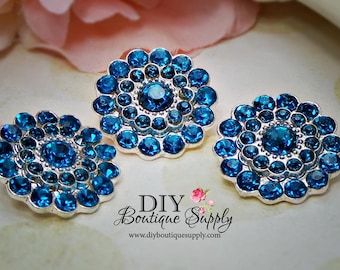 Turquoise Blue Rhinestone Buttons - Metal Embellishment - Blue Crystal Buttons Headband Supplies flower centers - 22mm 577044