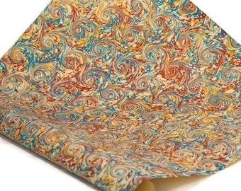 Hand-Marbled Paper Imported From Italy - Curled Stone - Red/Blue/Yellow