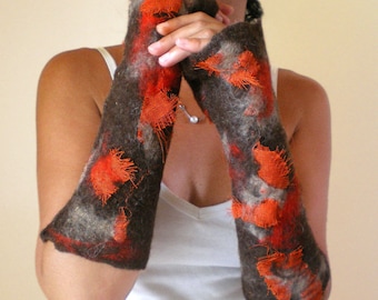 nuno felted arm warmers -autumn-