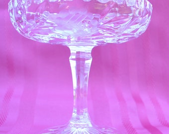 Vintage Lead Crystal Handcut Footed Compote, West Germany Crystal Compote