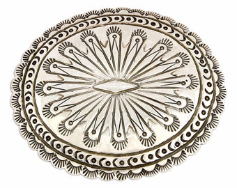 VTG 1980's Navajo Hand Stamped Domed .925 Sterling Silver Belt Buckle