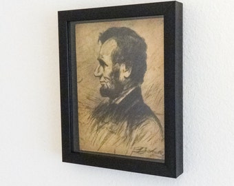 President Abraham Lincoln Portrait Original Pen Ink Drawing Framed Political Art