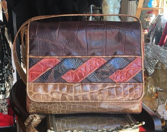 Vintage Patchwork Leather Handbag, Crossbody Bag, "Sharif"