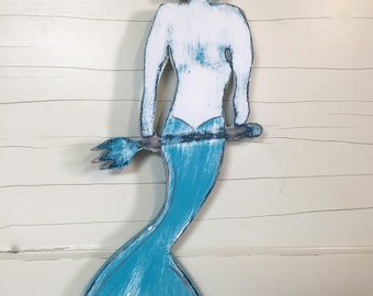 Merman Sign Wall Art Weathered Wood Beach House Decor by CastawaysHall