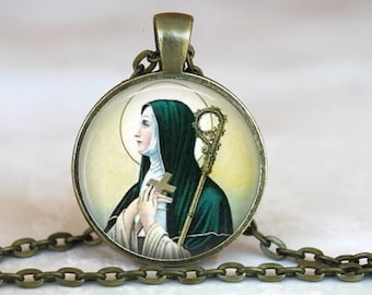 Saint Brigid of Ireland Pendant - Catholic Jewelry, Catholic Saint Necklace -Patron Saint Necklace, Patron Saint of Blacksmiths, Students