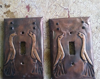 Pr of Craftsman Style Bird Switchplates