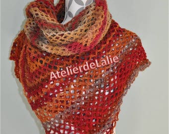 Shawl, wrap, shoulder warmer, scarf/shawl handmade in shades of orange brown