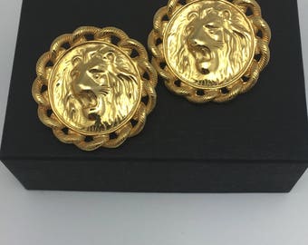 Lion Head Earrings Gold Lion Earrings pierced earrings retro jewelry
