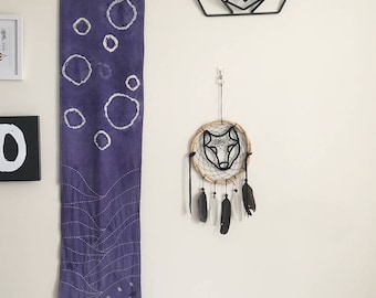 Shibori inspired dying & sashiko stitched wall hanging