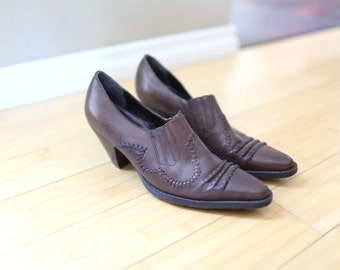 vintage brown leather ankle boots western booties womens 10 *