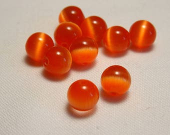 Eye of CAT 6 mm - set of 10 beads Tangerine beads