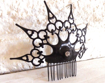 Gothic Clock hand Hair Comb Night Circus Chic black with crystal ornate hair Ornament- Nevermore