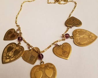 vintage Pididly Links brass hearts necklace