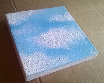 Mini Canvas, Hand Painted, Blue Sky with Clouds