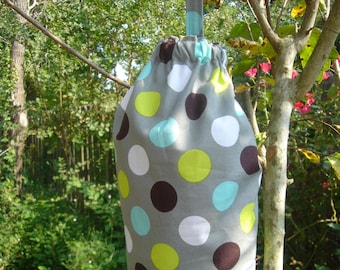 Plastic Grocery Bag Holder Grey with Black Turquoise Green Circles
