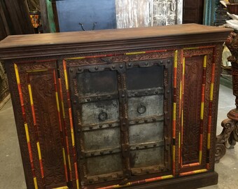 Antique Distressed Cabinet FARMHOUSE style Double Door Designs Sideboard Chest Rustic Boho Shabby Chic Decor TV CONSOLE