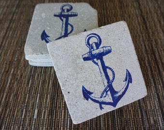 Tumbled Marble Anchor Coaster - Set of 4