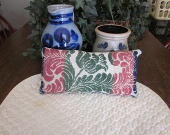 Primitive Antique Coverlet Pillow, Floral Red, Green, Navy