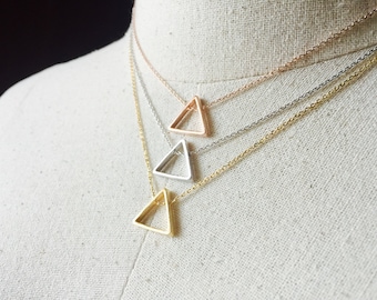 Triangle Necklace, 14k Gold plated/Rose Gold/Silver, Dainty Triangle Necklace, Tiny Triangle Necklace, 16k Gold Plated Triangle Necklace