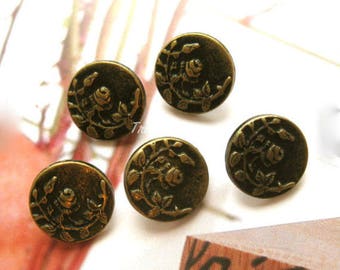 5 Small Retro Vintage Style Bronze Steampunk Floral Flower Shirt Wedding Jacket Coat Sweater Metal Button 0.6 Inches / 1.5 cm