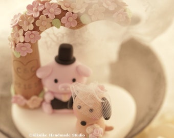 pig and dog Wedding Cake Topper,pig wedding cake topper