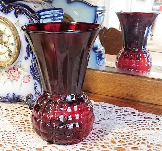 Royal Ruby Red Glass Vase / Anchor Hocking / Block Bubble Optic / Waffle / Honeycomb / Pineapple