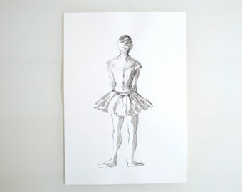 Original ballerina pencil drawing on paper, Edgar Degas inspiration drawing, pose dancer, pencil drawing, art, pencil art by Cristina Ripper