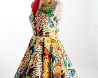 Rockabilly Dress, Pin Up Dress , Vintage 50s Retro dress , Swing dress, Prom Party dress, Lucha Libre dress, Alexander Henry dress